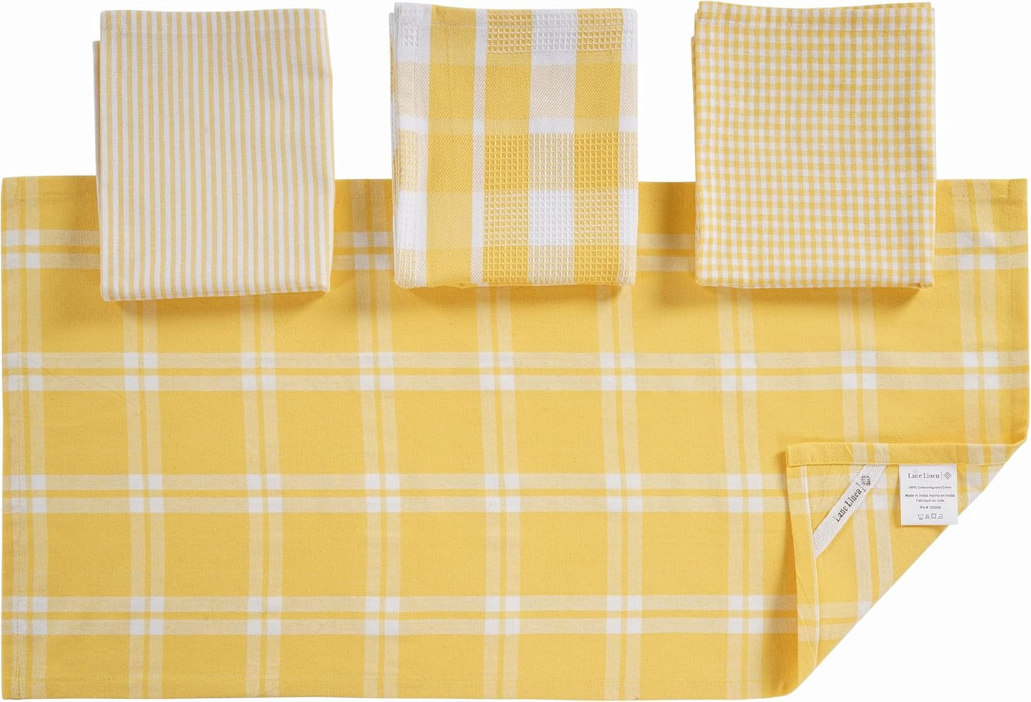 LANE LINEN 100% Cotton Kitchen Dish Cloths, Ultra Soft Absorbent Quick Drying Dish Towels, Multiweave Wash Cloths Dish Towel Sets, 13x28 Inches, 4 Pack - Yellow