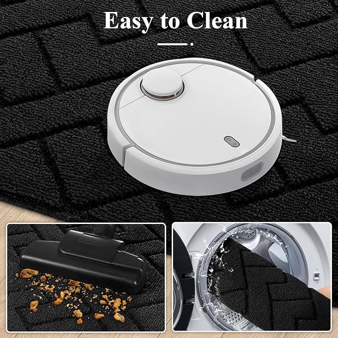 hicorfe Kitchen Rugs and Mats Sets,Super Absorbent Polypropylene Non-Slip Rug,Soft Comfort Floor Mat,Washable for Kitchen,Hallway,Office,Sink,Laundry(24" x 35",Black)