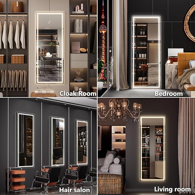 Hasipu LED Over The Door Hanging Mirror - 44" x 15.8", Full Length Body Mirror - Black