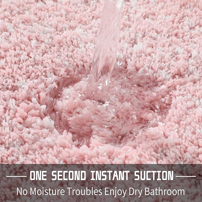 Yimobra Luxury Bathroom Rugs, Fluffy Bath Mats, Non Slip, Water Absorbent Microfiber, Machine Washable, Plush Soft Shower Rugs, Thick Matts for Bathroom Floor&Tub, 47"x 24", Light Pink and White