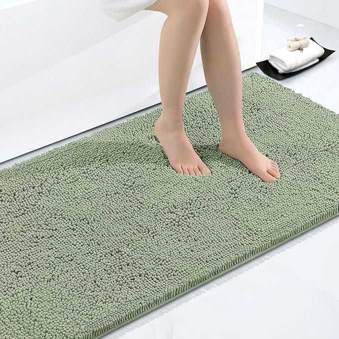 Smiry Luxury Chenille Bathroom Rugs 40x32, Extra Soft and Absorbent Shaggy Bath Mat, Machine Washable, Non-Slip Plush Carpet Runner for Tub, Shower, and Floor, Home Decor Accessories, Sage Green