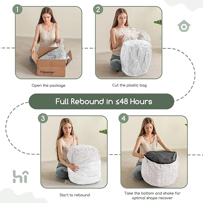 HIGOGOGO Pouf Ottoman Stuffed Round Modern Foam Filled Foot Rest Poufs for Living Room Chair Decorative 20 X 15 Inches Boho Relax Stool for Wedding Christmas Party, Beige