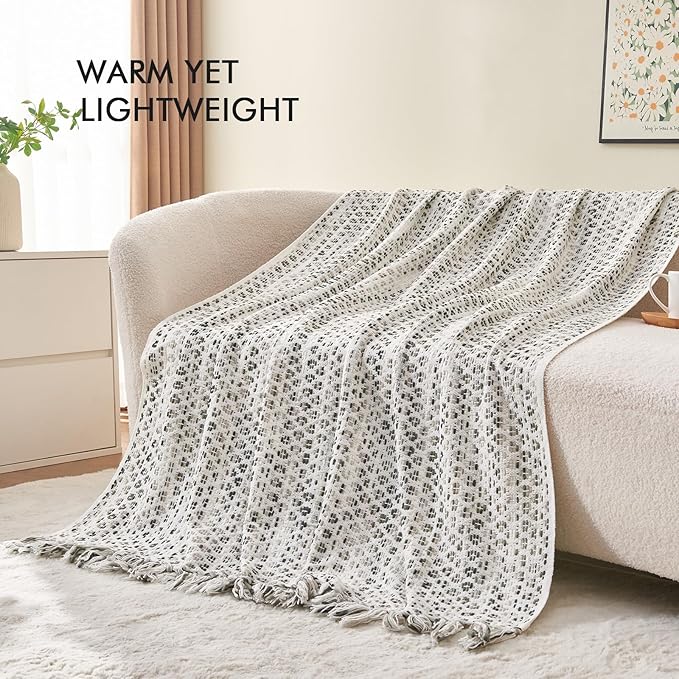 lifein Throw Blanket for Couch - Boho Throw Blanket, Knit Woven Blanket, Soft Decorative Blankets&Throws with Tassels for Bed,Sofa,Chair,Home Decor (Green, 50 * 60, Braid)
