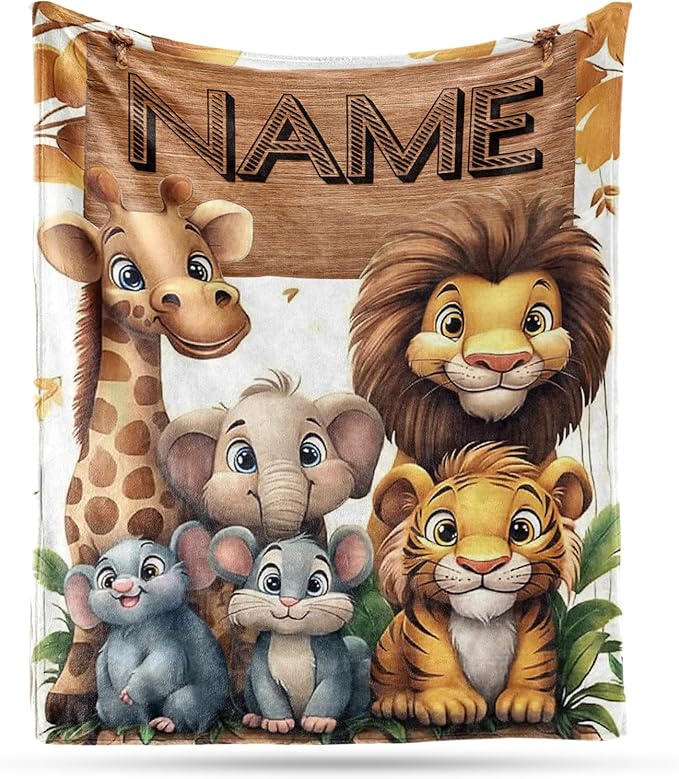 Ship Next Day, Personalized Baby Blanket - Printed in USA, Custom Baby Blanket with Name, Customized Animal Blankets for Boys & Girls, Soft Cozy Receiving Blankets for Toddlers, Stroller Decor Throw