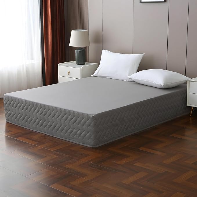 King Bed Skirt-Box Spring Cover with 14 Inch Tailored Drop,Wrinkle and Fade Resistant Hotel Wrap Around Bed Skirts,Bed Frame Cover (Checkered Gray, King)