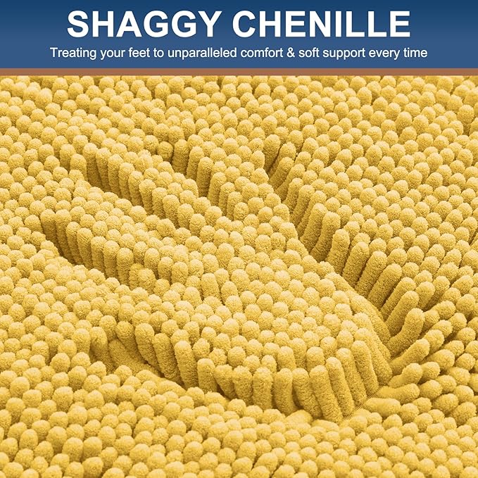 Smiry Luxury Chenille Bathroom Rugs 30x20, Extra Soft and Absorbent Shaggy Bath Mat, Machine Washable, Non-Slip Plush Carpet Runner for Tub, Shower, and Floor, Home Decor Accessories, Yellow