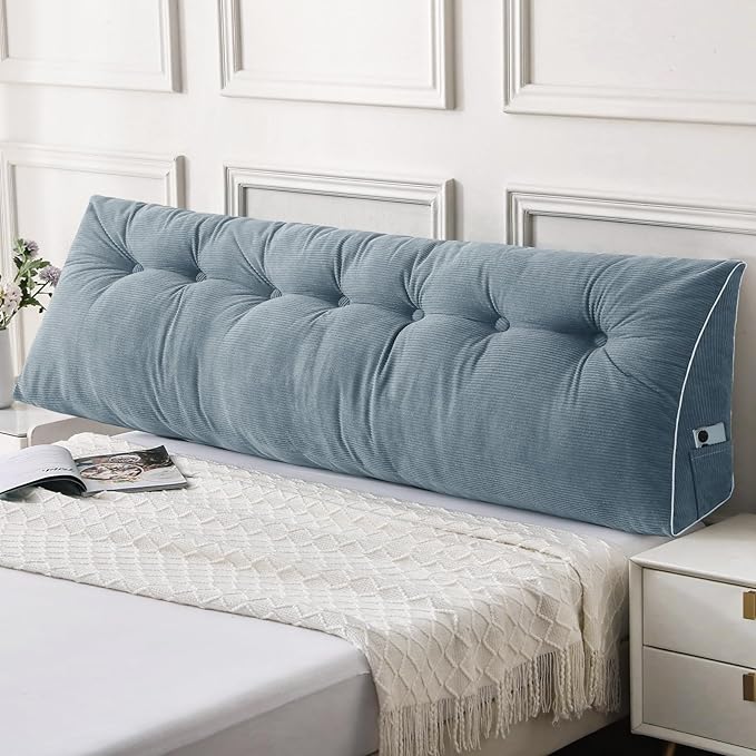 Sasttie Headboard Pillow King, Wedge Pillow Headboard for Sitting Up in Bed, Back-Rest Support Triangular Cushion for Reading - Features Removable Washable Cover, Greyish Blue
