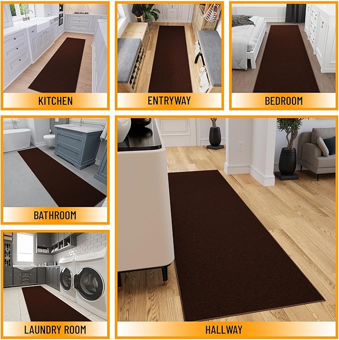 Ottomanson Hallway Runner Rug 2'7" x 9'10" Non Slip Solid Area Rugs Easy to Clean Laundry Rug Runner Durable & Pet Friendly Floor Carpet Runners for Hallways Entryway Living Room Kitchen, Brown