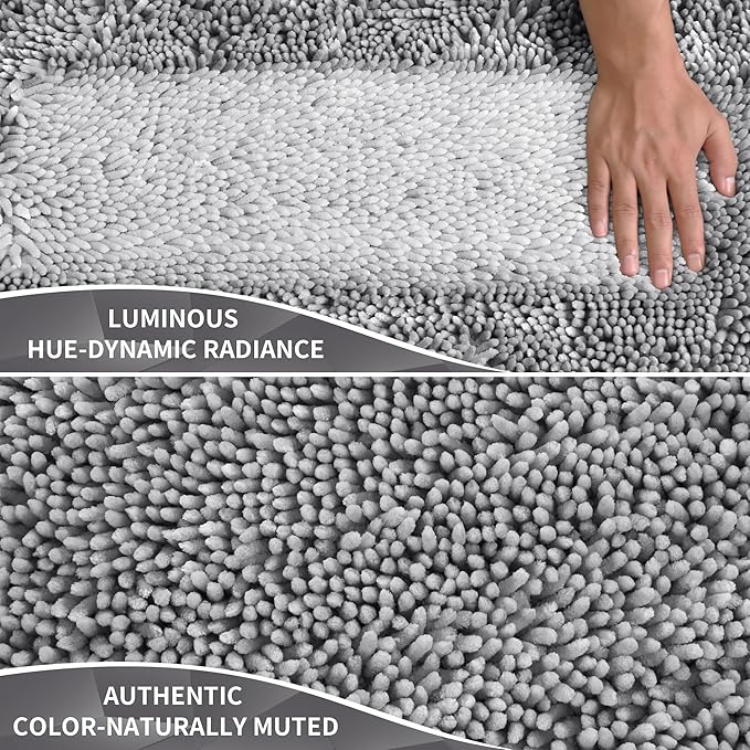 Yimobra Long Bathroom Rugs Runner 70x24 Inch, Extra Thick Soft Absorbent Chenille Bath Mat, Non Slip Machine Washable, Quick Dry Bath Rugs for Bathroom Floor, Tub and Shower, Light Grey