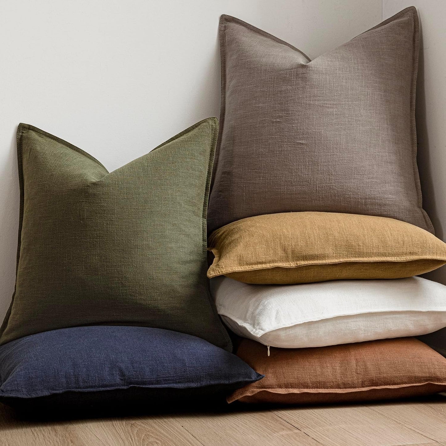 Foindtower Set of 2, Decorative Linen Soild Throw Pillow Covers Soft Accent Euro Cushion Case Farmhouse Neutral Pillowcase for Chair Couch Sofa Bedroom Living Room Home Decor 18 x 18 Inch Brown Tan