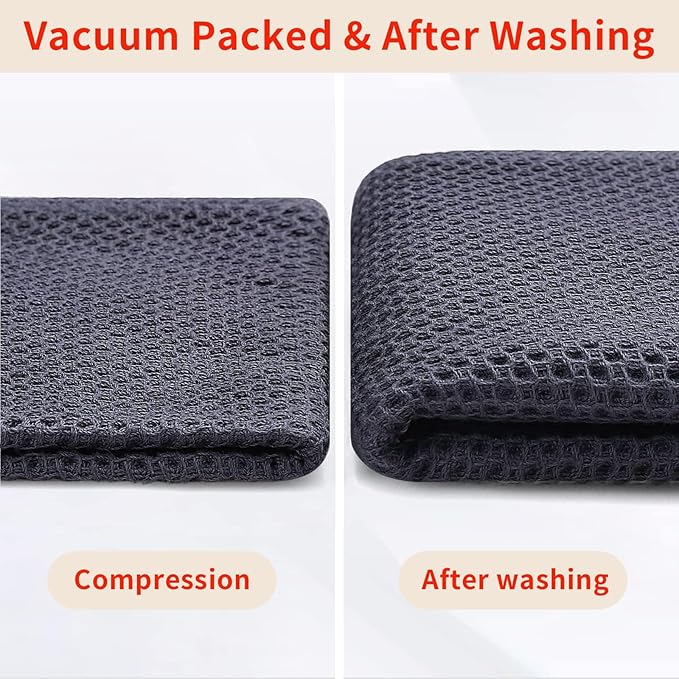 Homaxy 100% Cotton Waffle Weave Kitchen Dish Towels, Ultra Soft Absorbent Quick Drying Cleaning Towel, 13 x 28 Inches, 12-Pack, Dark Grey