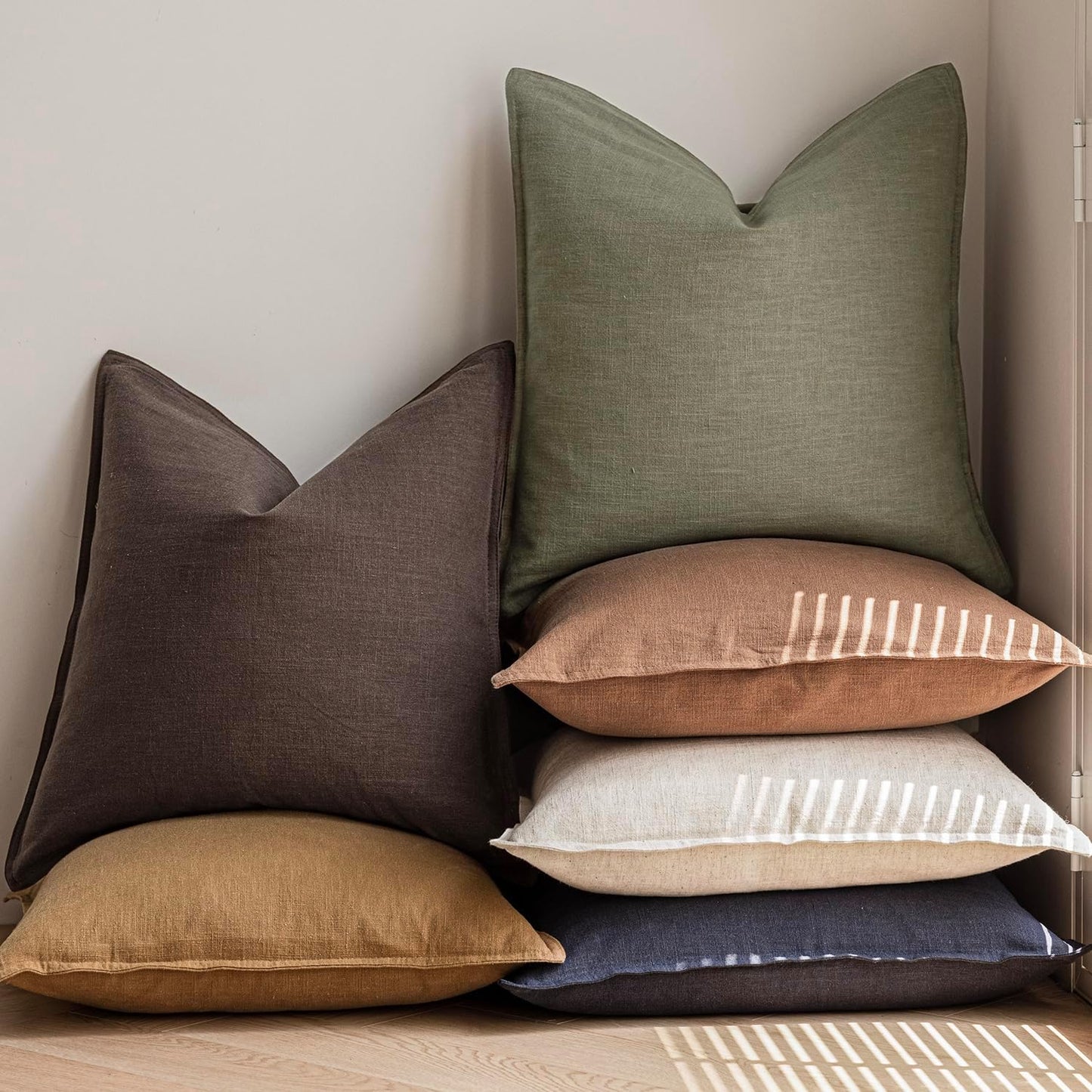 Foindtower Pack of 2, Decorative Linen Soild Throw Pillow Covers Soft Accent Cushion Case Farmhouse Neutral Pillowcase for Chair Couch Sofa Bedroom Living Room Home Decor 24x24 Inch Olive Branch Green