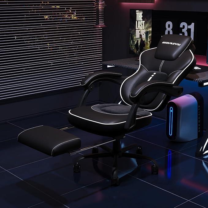 Ergonomic Office Chair with Adjustable Headrest and Footrest, High Back Computer Desk Chair with Linkage Armrests, Reclining Swivel Chair for Home Office, Executive Office Chair (Black1)