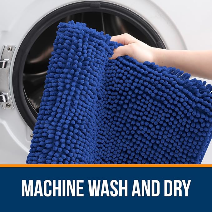 OLANLY Bathroom Rugs 44x24, Extra Soft Absorbent Chenille Bath Rugs, Rubber Backing Quick Dry, Machine Washable Bath Mats for Bathroom Floor, Tub and Shower, Home Decor Accessories, Royal Blue