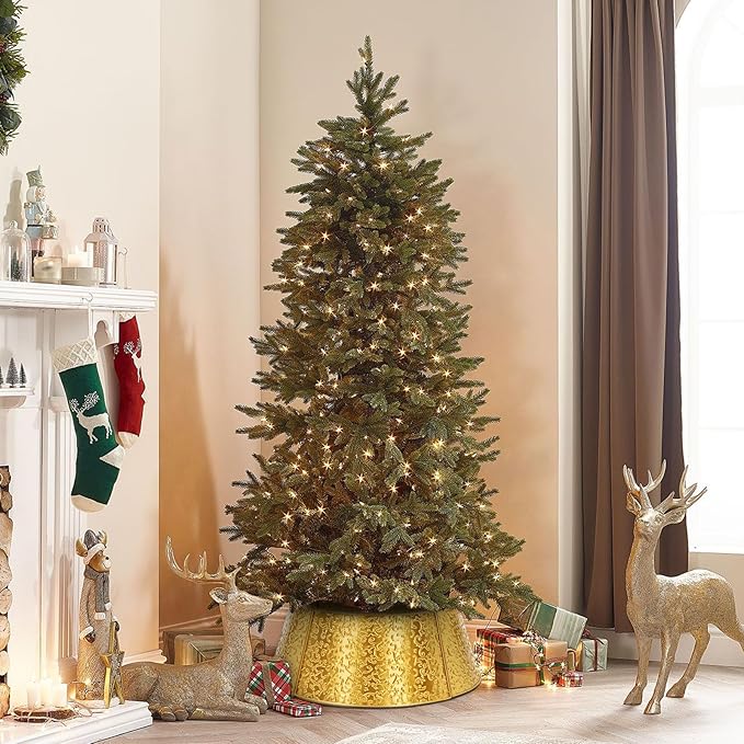 Metal Christmas Tree Collar, 23’’ D Christmas Decorative Base Cover for Christmas Tree, Tree Skirt, Tree Ring-Golden