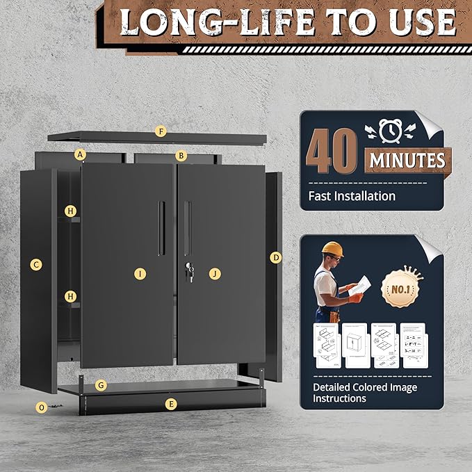 SUNCROWN Metal Storage Cabinets, 36”Locking Cabinet with Doors and Adjustable Shelves, Steel Utility Tool Garage Cabinets for Home, Office, Kitchen,Warehouse, Black