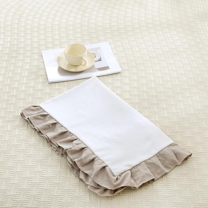 Merryword Taupe Body Pillow Cover 20x54inches White and Taupe Reversible Long Pillowcase Ruffled Body Pillowcases Cute Pillowcase Pillow Sham (1 Body, White Taupe)