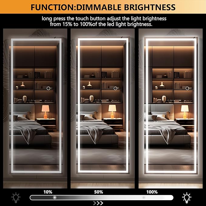 Hasipu LED Over The Door Hanging Mirror - 44" x 15.8", Full Length Body Mirror - Black