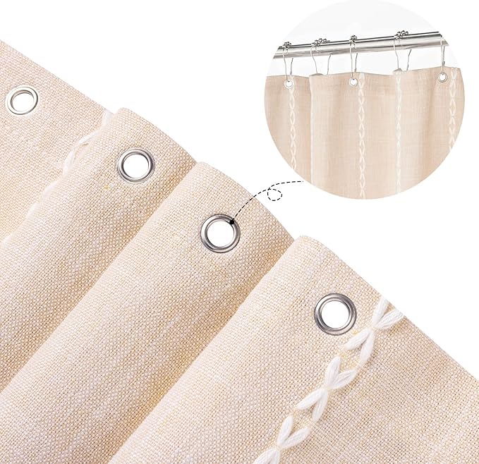 MitoVilla Beige Boho Small Stall Fabric Shower Curtain 36 x 72, Cream Half Size Narrow Polyester Linen Tassel Cloth Shower Curtains for Chic Modern Farmhouse Country Bathroom Decor
