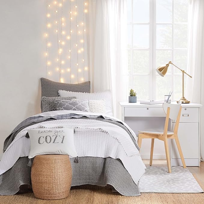 Levtex Home - Mills Waffle - Twin Quilt Set - Grey Cotton Waffle - Quilt Size (68 x 86in.), Sham Size (26 x 20in.)