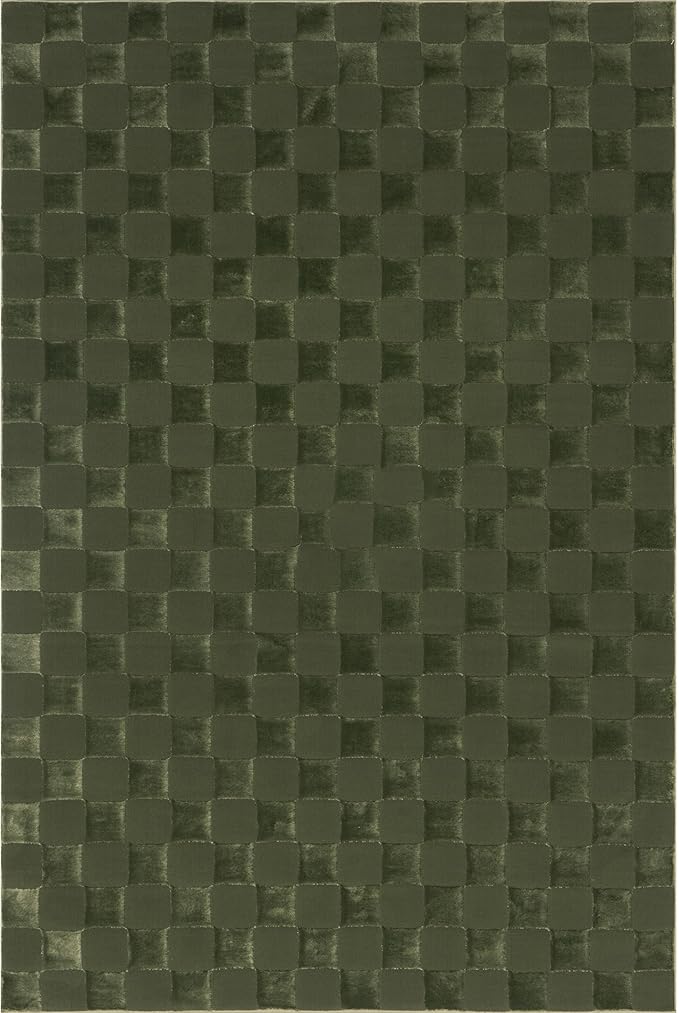 nuLOOM 9' x 12' Indoor Area Rug, 100% Recycled PET, Machine Washable, Oeko-TEX Certified, Medium Pile, Pet-Friendly, Alaiya Checkered Green