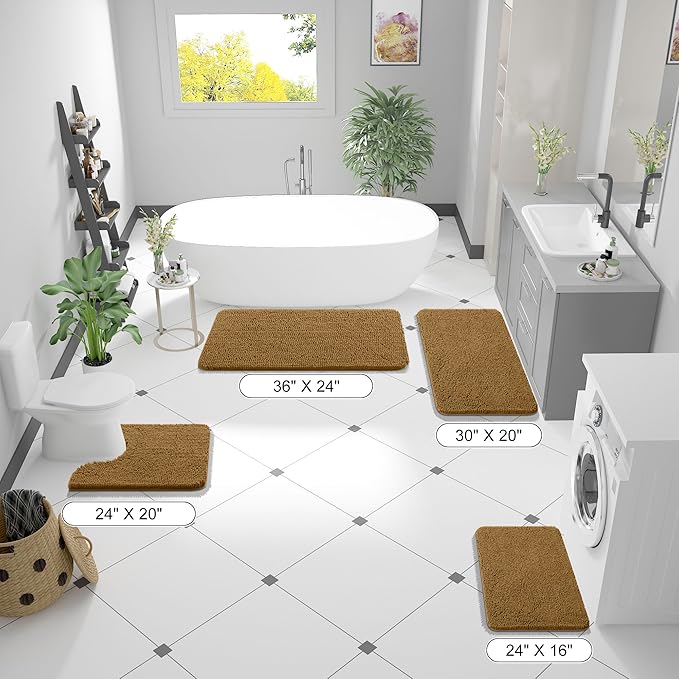 OLANLY Bathroom Rugs 44x24, Extra Soft Absorbent Chenille Bath Rugs, Rubber Backing Quick Dry, Machine Washable Bath Mats for Bathroom Floor, Tub and Shower, Home Decor Accessories, Ochre