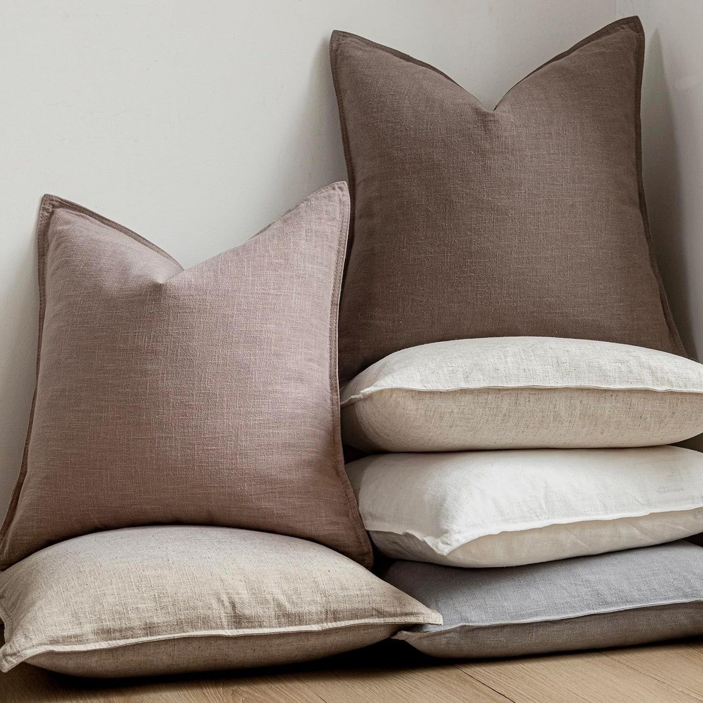 Foindtower Set of 2, Decorative Linen Soild Throw Pillow Covers Soft Accent Euro Cushion Case Boho Farmhouse Pillowcase for Chair Couch Sofa Bedroom Living Room Home Decor 16 x 16 Inch Dusty Pink