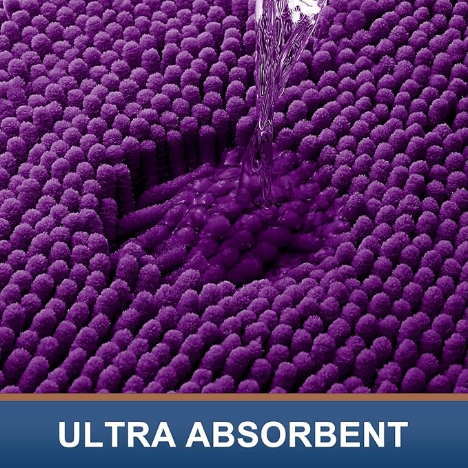 Smiry Luxury Chenille Bathroom Rugs 30x20, Extra Soft and Absorbent Shaggy Bath Mat, Machine Washable, Non-Slip Plush Carpet Runner for Tub, Shower, and Floor, Home Decor Accessories, Violet