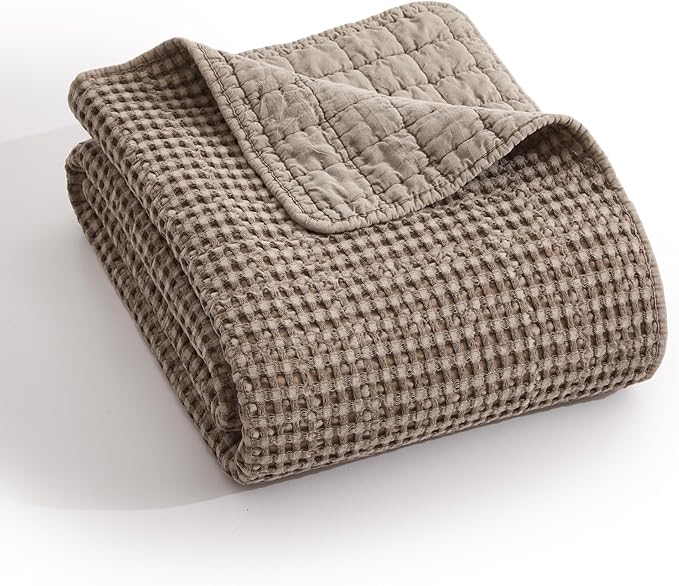 Levtex Home Mills Waffle Queen Bedspread Set (106x106in) with 2 Pillow Shams (26x20in) - Cocoa - Cotton Waffle Queen Size Bedspread Set - Lightweight, Soft, Pre-Washed