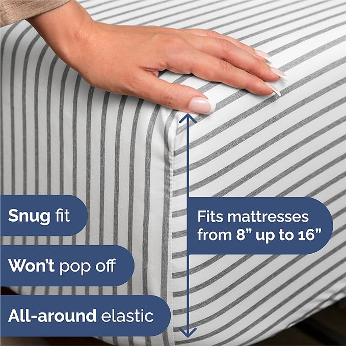 Split King Size 5 Piece Sheet Set - Comfy Breathable & Cooling Bed Sheets Set - Hotel Luxury Bedding for Women, Men, Kids, Teens, Boys & Girls - Deep Pockets & Wrinkle Free - Oeko-Tex - Grey Stripes 2