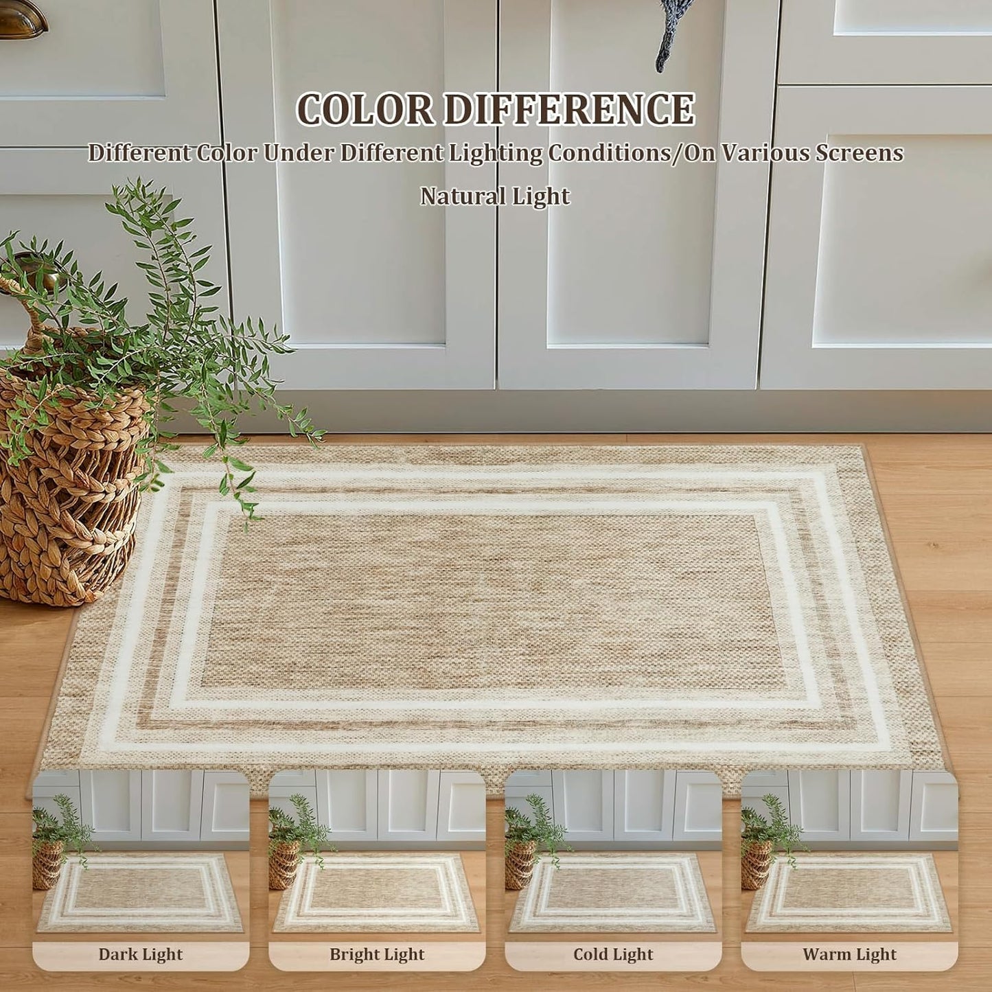 OJIA Modern Bordered Washable Rug 3'x5', Printed Non Slip Rug for Living Room Soft Bedroom Entry Mat Non-Shedding Accent Carpet Indoor Door Mat Small Carpet for Entryway Kitchen Bathroom Office