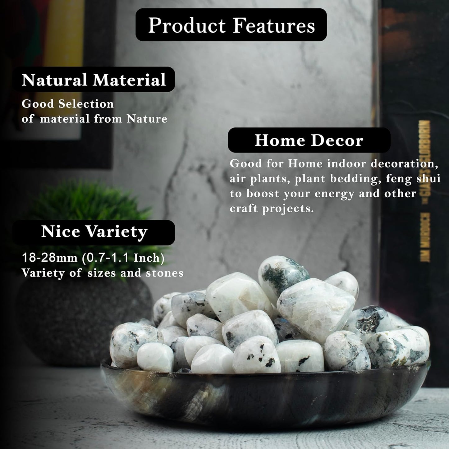 Crocon 1LB Rainbow moonstone tumbled stones and Crystals bulk 2000+ Carats natural Crystal Kit for Reiki Healing Crystal Polished, tumble stones, Chakra Balancing, Reiki Gift, Home Decor Size : 20mm