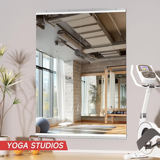 Home Gym Mirror, 55'' x 21'' x 2PCS, Large Full Body Mirror for Yoga, Frameless Tempered Glass, Wall Mounted for Home Gym, Garage, Bedroom, Bathroom