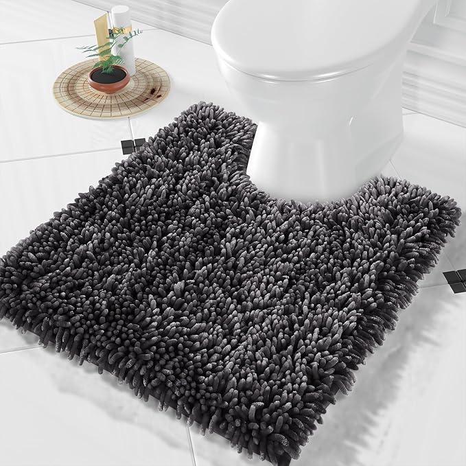 Yimobra Toilet Rugs U Shaped Washable, Soft Comfortable Toilet Mat for Bathroom Floor, Non-Slip Contour Bathroom Rugs for Toilet, Fluffy, Thick, Dry Quickly Absorbent Water, 24.4 x 20.4, Dark Grey