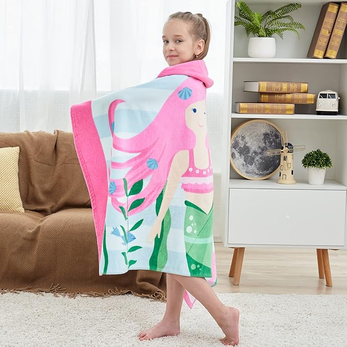 Kids Bath Towels, Kids Towel Girls Boys Hooded Beach,Bathroom,Pool Swim Towels 30 × 50 INCH Large Size Ultra Absorbent Cute Cartoon Animal Full Vitality 100% Cotton Wearable Wrap for Child