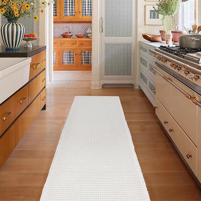 ZALL Waffle Bath Mat White Super Absorbent Non Slip Bathroom Rug 24X72inch,Machine Washable Ultra Soft Floor Mats