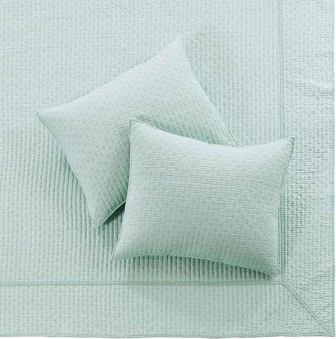 Levtex Home Cross Stitch Reversible Twin Bedspread Set (84x104in) with 1 Pillow Sham (26x20in) - Stitch Texture - Blue Haze - Cotton Twin Size Bedspread Set - Lightweight, Soft, Pre-Washed