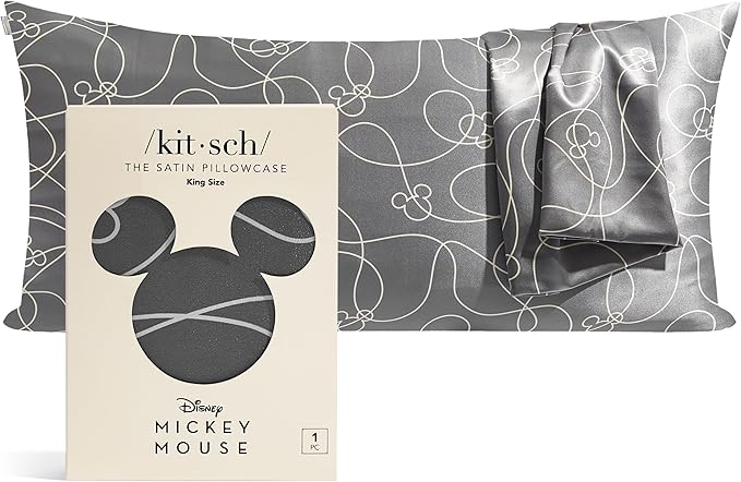 Kitsch Disney Mickey Mouse Satin Pillowcase with Zipper Softer Than Silk, Cooling Pillow Case for Hair & Skin, Wrinkle Free, Machine Washable, King Size (19x36)