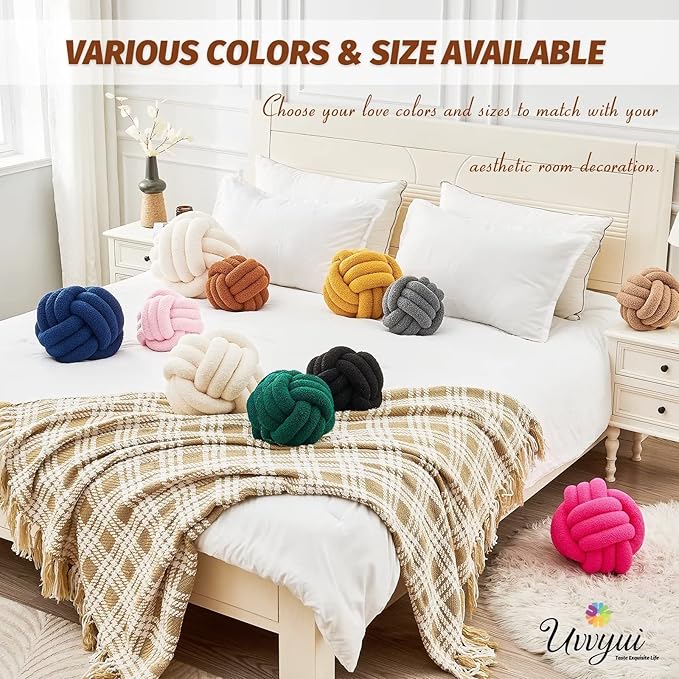 Uvvyui Knot Pillow Ball, Soft Home Decorative Pillows, Round Throw Pillow, Handmade Knotted Plush Pillow, Round Boucle Pillow Cushion (11 Inches Caramel)