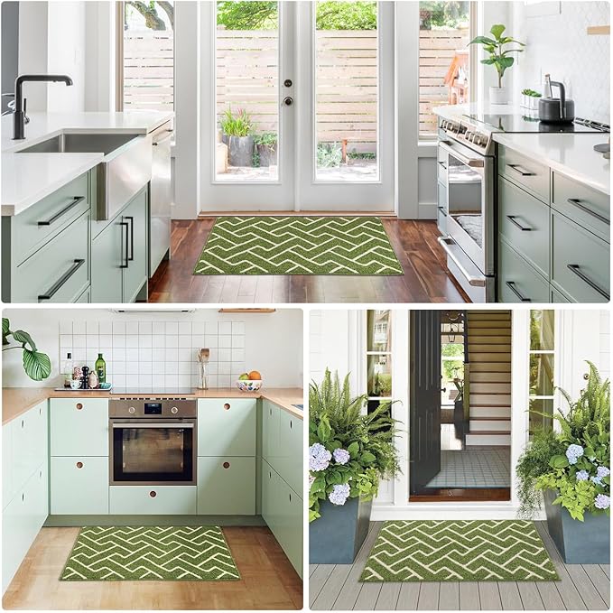 hicorfe Kitchen Rugs and Mats Sets,Super Absorbent Polypropylene Non-Slip Rug,Soft Comfort Floor Mat,Washable for Kitchen,Hallway,Office,Sink,Laundry(20" x 31.5",Sage Green)