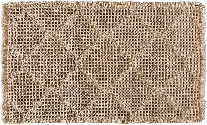 ZALL Tan Waffle Bath Mat,Super Absorbent Non Slip Bathroom Rug,Brown 24x36inch, Geometric Diamond Machine Washable Ultra Soft Floor Mats