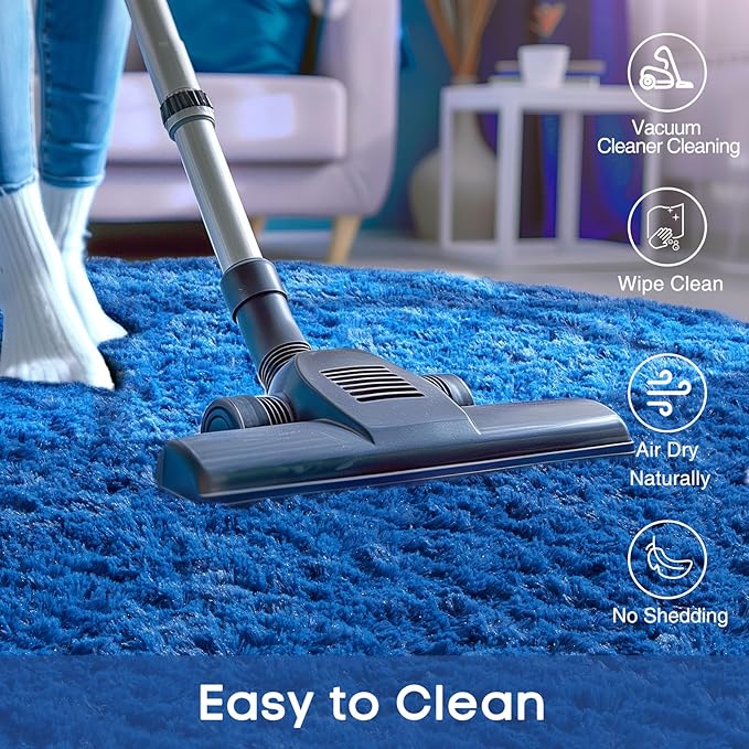 Ophanie Round Rug 4Ft Blue Circle Area Rug, Boys Room Decor, Fluffy Fuzzy Bedroom Carpet, Plush Soft Shaggy Living Room Rugs for Kids Home Decor Aesthetic, Nursery