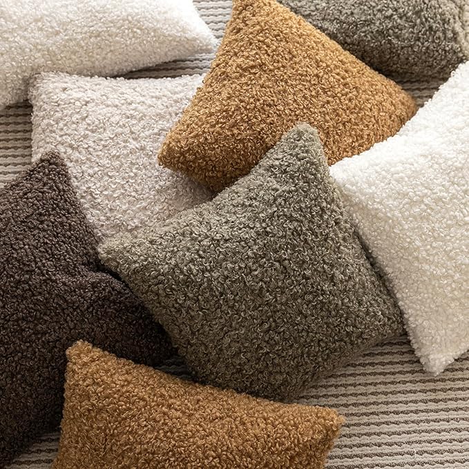 Foindtower Set of 2 Curly Teddy Wool Pillow Covers Decorative Boucle Textured Lumbar Throw Pillow Faux Fur Pillowcases Sheepskin Cushion Case for Sofa Bedroom Car 12"x20" Bronze