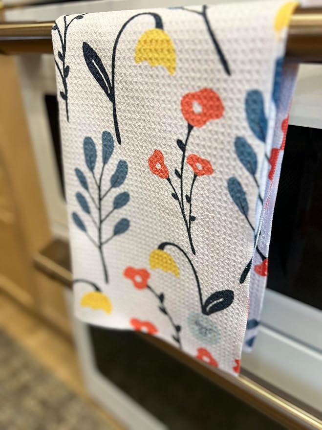 || 2 Pack Double Sided|| Not Your Ordinary Dish Towels || Waffle Weave Microfiber || Tea Towels || Highly Absorbent || Hanging Loop || Dish Cloths || Designer Prints|| Navy