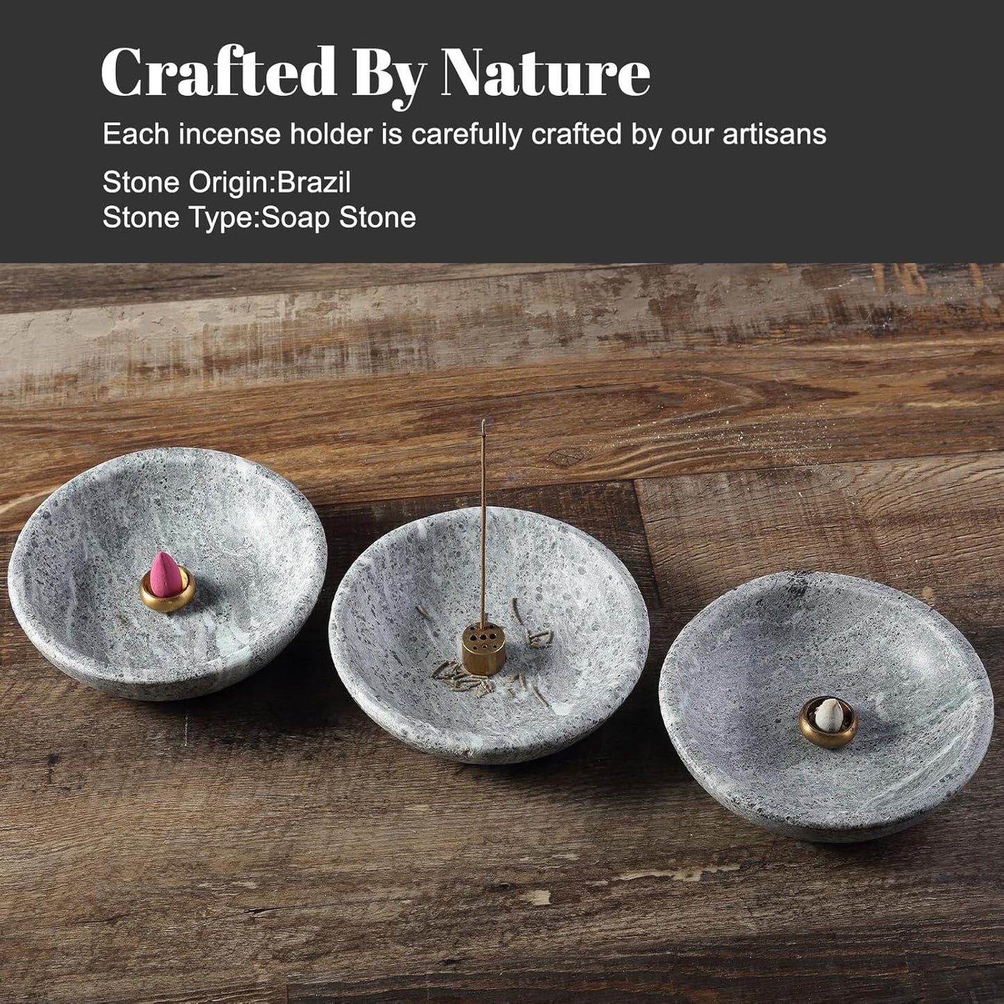 Koville Natural Marble Incense Holder, Incense Holder for Sticks with 9 Holes, Handmade Incense Burner Ash Catcher for Meditation Yoga SPA, Balsam Fir/Palo Santo/Sage/Cone (Grey)