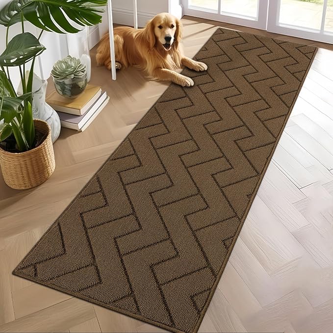 hicorfe Kitchen Rugs and Mats Sets,Super Absorbent Polypropylene Non-Slip Rug,Soft Comfort Floor Mat,Washable for Kitchen,Hallway,Office,Sink,Laundry(24" x 71",Dark Brown)