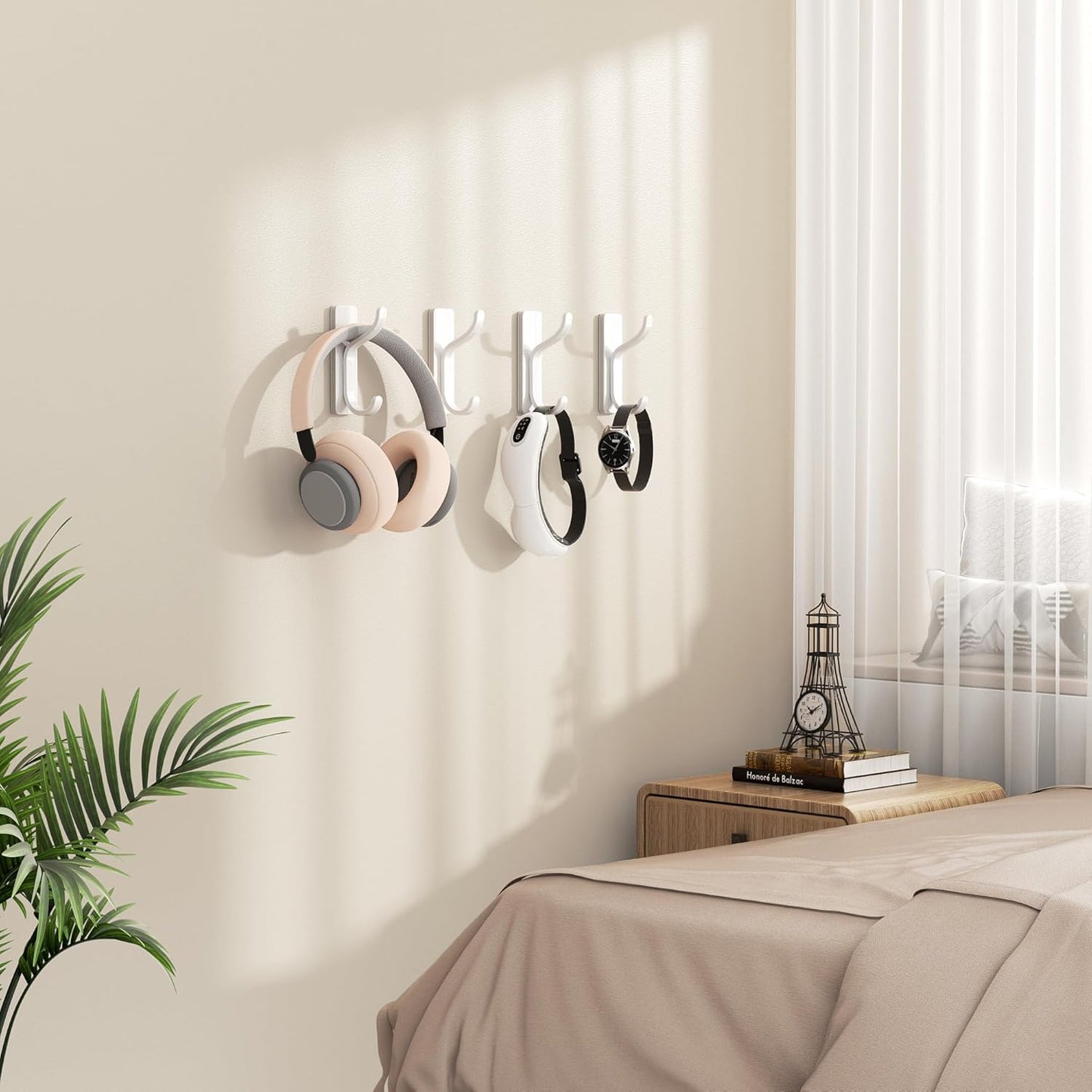 Self Adhesive Wall Hooks for Hanging - 6 Pack Stick On Holds 13 LB, Door Hooks for Towels, Coats, Purse, Jackets, Bags, Hangers for Shower, Dorm, RV, Bathroom, Kitchen - Stainless, Metal, White