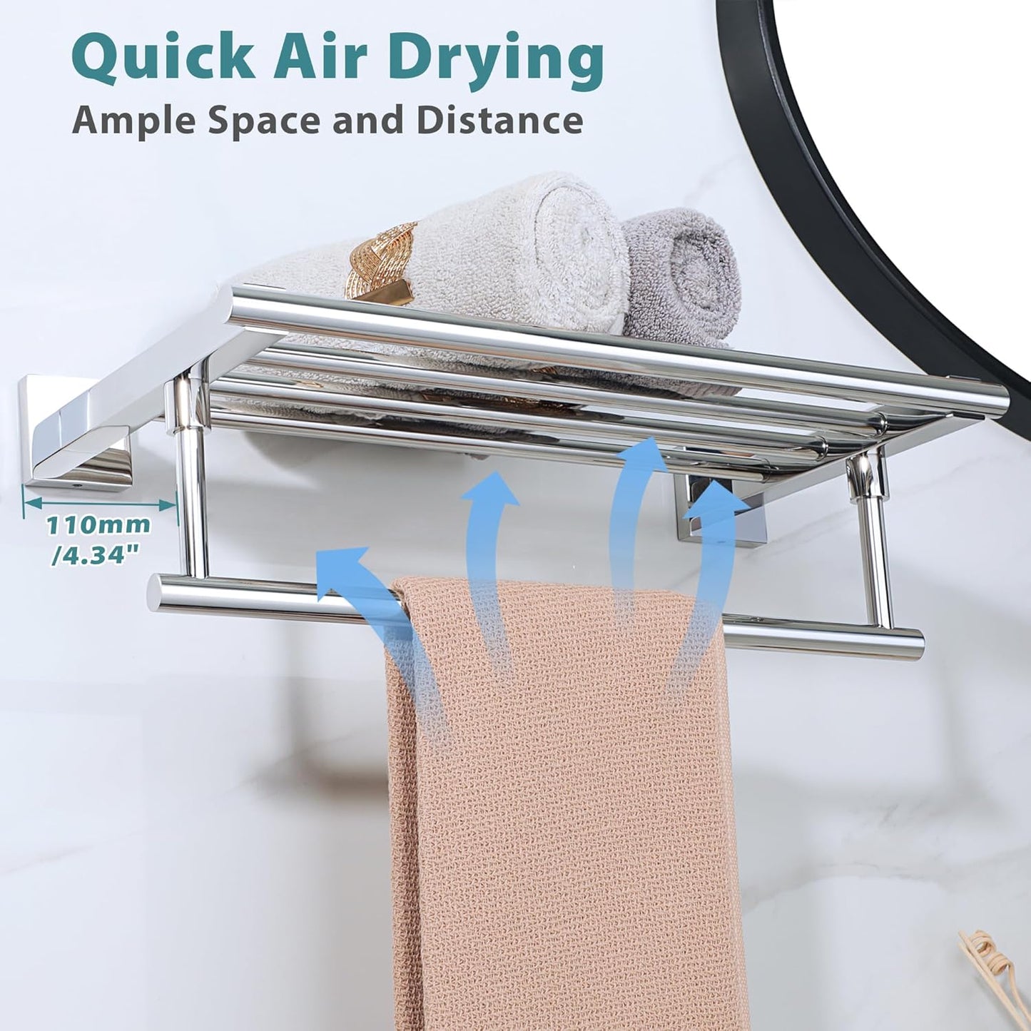 Alise 16 Inch Towel Racks for Bathroom, Towel Rack Wall Mounted with Tower Bars, SUS 304 Stainless Steel Bathroom Shelf, Heavy Duty Hand Towel Holder (Polished Chrome )