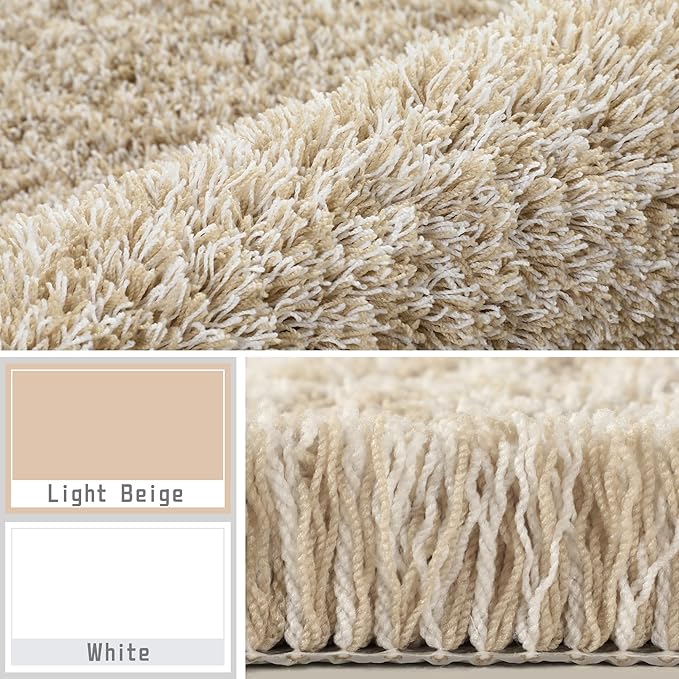Yimobra Luxury Bathroom Rugs, Fluffy Bath Mats, Non Slip, Water Absorbent Microfiber, Machine Washable, Plush Runner Shower Rugs, Thick Matts for Bathroom Floor/Tub, 47"x 24", Light Beige and White
