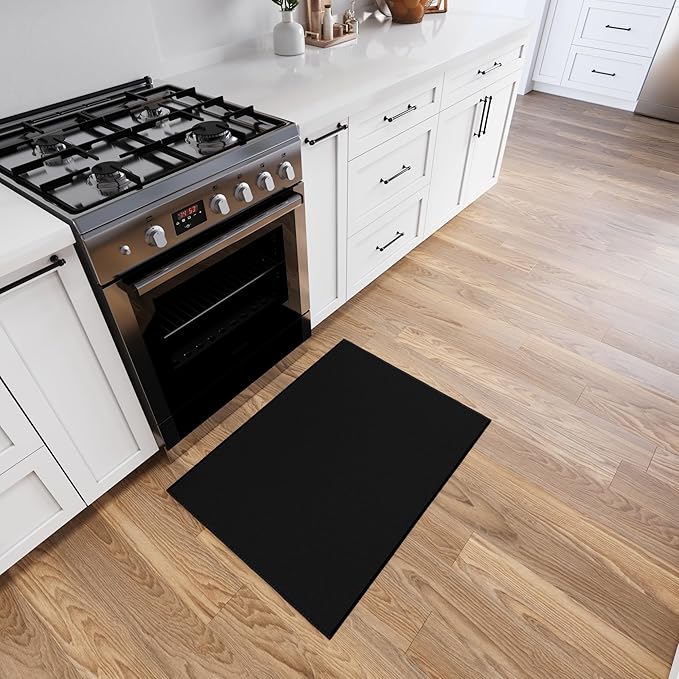 Ottomanson 2x2 Non Slip Area Rug for Bathroom - Rubber Backed Entryway Rug for Front Door - Solid Modern Kitchen Rug for Bedroom or Living Room, Black, 2' x 2'